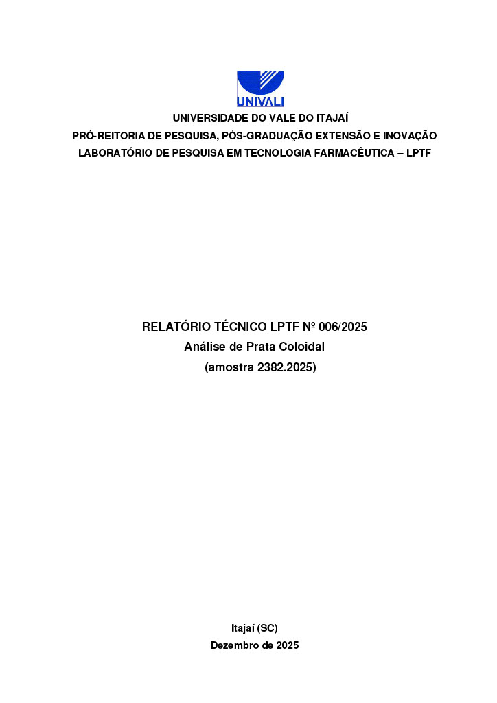 Relatório Técnico LPTF 006/2025 da UNIVALI, capa